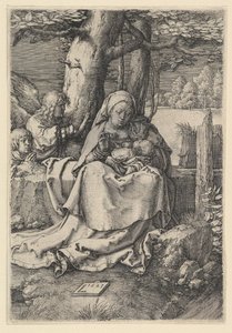 Jomfruen og barnet med to engle, 1523. af Lucas van Leyden