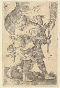 To drenge med hjelm og standard, 1527. af Lucas van Leyden