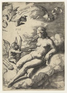 Venus og Amor Venus la tresbelle deese damours (titel på objekt) af Lucas van Leyden