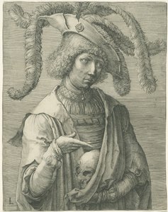 Ung mand med kranium af Lucas van Leyden