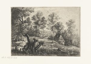 Landskab med et hus og en brønd Fem landskaber (serietitel) af Lucas van Uden