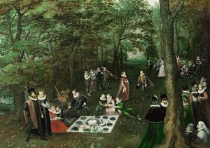 Forår. The Picnic ... (olie på lærred) af Lucas van Valckenborch