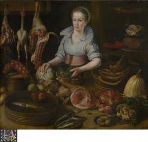 The Kitchen Maid (olie på panel) af Lucas van Valckenborch