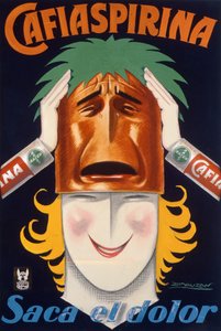 Plakat produceret i Argentina for at reklamere for Cafiaspirina aspirin (farve litho)