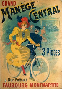 Grand Manege Central, reklameplakat for cykelsti, der forestiller kvinde på cykel af Lucien Baylac