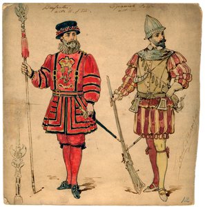 Beefeater og spansk soldat, 1800-tallet. af Lucien Besche