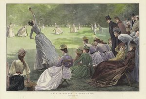 Lady Cricketers: A Good Catch (farvet gravering)