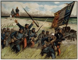 Første Verdenskrig (1914-1918): “” Charge à la baionette en septembre 1914”” Maleri af Lucien Hector (Lucien-Hector) Jonas (1880 -1947) 1914 Paris. Museum for de to verdenskrige