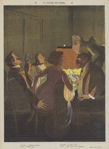 Pokerspillet (farve litho) af Lucien Henri Weiluc