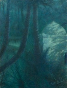 La Palmeraie, Marrakech, i måneskin (pastel på papir monteret på plade)