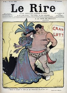 Ved festen i Neuilly: omsorg - en elegant klædt kvinde taler med en tegnebryder af Lucien Marie Francois Metivet (1863-1930) - latteren den 8. juni af Lucien Metivet