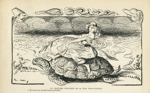 Illustration i Le Rire, 05/10/12 - Fredens snoede veje Italo tyrkisk - Krig, Tyrkiet, Italien, Fred - Skildpadde - Animation, Allegori (gravering) af Lucien Metivet