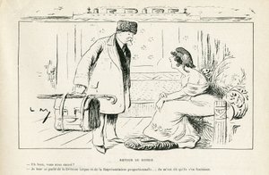 Illustration i Le Rire, 24/08/12 - Tilbage fra Rusland - Antiklerikalisme, Rusland, Republikkens præsident, Hatte, Officielt besøg - Marianne, Poincare Raymond (gravering) af Lucien Metivet