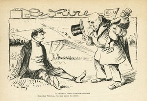 Illustration i Le Rire, 30/03/12 - Limoux-Palais-Bourbon-løbet - Valg, Luftfart - Vedrines Jules (1881-1919) (gravering) af Lucien Metivet