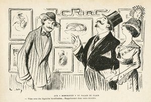 Illustration i Le Rire, nr. 481, 27/04/12 - Ved ""Humorists"" i Palais des Glaces - Salon des independents Humoristes (gravering) af Lucien Metivet