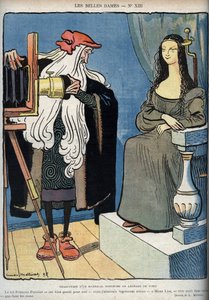 Mona Lisa - La Gioconda - (Mona Lisa sidder - Leonardo Da Vinci (Leonard de Vinci) kæmper med et kamera. Leonardo siger, at Kong Francois 1 er meget god for ham, men at han stræbte efter at dø i Mona Lisas arme snarere end ki