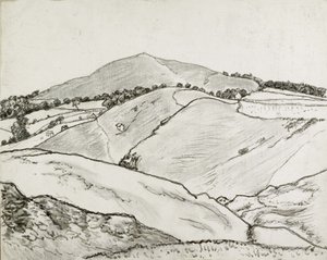 Cefn Bryn, 1933 (sort kridt og olievask på lærred lagt om bord) af Lucien Pissarro