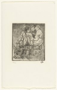 En gruppe på fem siddende piger af Lucien Pissarro