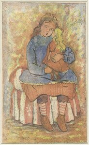 Pige med dukke af Lucien Pissarro