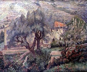 Orovida Landskab, Kirsebærtræet (olie på lærred) af Lucien Pissarro