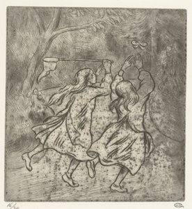 To piger fanger sommerfugle af Lucien Pissarro