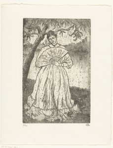 Kvinde med ventilator af Lucien Pissarro