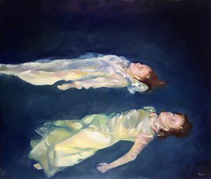 To piger flyder, 2004 (olie på plade)