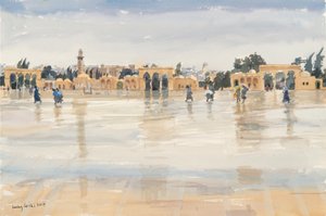 Vind og regn på Tempelbjerget, Jerusalem, 2019 (w/c på papir) af Lucy Willis