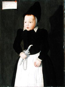 Et portræt af et barn, der holder en Rinkelbel (olie på panel) af Ludger Tom the Younger Ring