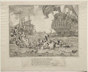 Personificeringen af Amsterdam, der kører i Neptuns vogn af Ludolf Backhuysen
