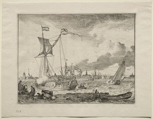 Udsigt over Amsterdam med skibe i forgrunden, 1701. af Ludolf Backhuysen