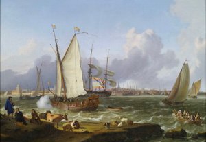 Udsigt over Emden fra øen Nesserland af Ludolf Bakhuizen