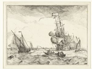 Udsigt over IJ med robåd Seascapes (serietitel) af Ludolf Bakhuysen