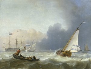 Barskt hav med en hollandsk yacht Ujævnt hav med en hollandsk yacht under sejl