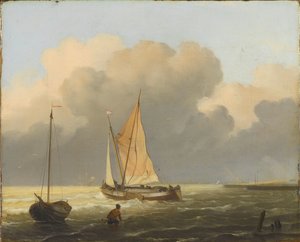 Havet ud for kysten med Spritsail Pram