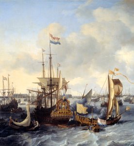 Udsigt over Amsterdams havn fra i detaljer. Maleri af Ludolf Backhuysen (1631-1708) 1666 søn. 1,28x2,21 m