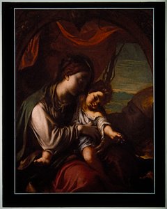 Madonna og barnet med Sankt Antonius Abbott (panel) af Ludovico Carracci
