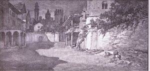 Et åbent sted ved siden af Capulets have, illustration fra Romeo og Julie,