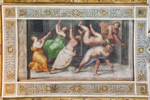 Pyrrhichios-dansen, detalje af loftet i Hall of Games (fresco) af Ludovico Settevecchi