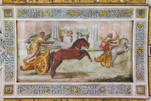 Quadrigaens løb, detalje af loftet i Hall of Games (fresco) af Ludovico Settevecchi