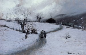 Mand med hest og slæde af Ludvig Skramstad