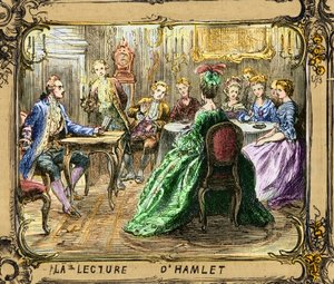 La lecture de Hamlet (Shakespeare) - Oplæsning af Hamlet - Johann Wolfgang von Goethe i Strasbourg 1770 - gravering efter Ludwig Pietsch (1824-1911) af Ludwig (after) Pietsch