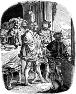 Frederik I Måltid i Heidelberg Slot 1462 Illustration fra det tyske folks historie af E. Duller, 1840