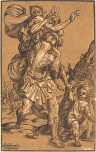 Aeneas redder sin far fra Troja af Ludwig Büsinck after Georges Lallemand