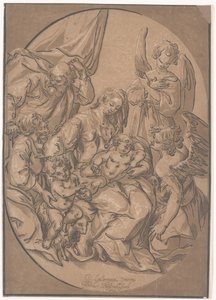 Den hellige familie med det lille Johannesbarn i en oval, ca. 1623