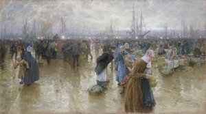 Fiskemarkedet i Altona, 1890 pastel på pap