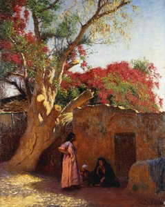En arabisk familie uden for en landsby af Ludwig Deutsch