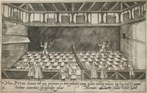 Et spil ægte tennis, ca. 1600 (gravering) af Ludwig Ditzinger