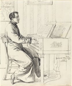 Grimm, Ludwig Emil   tysk, 1790 - 1863  Kunstnerens svoger, Ludwig Hassenpflug, Forberedelse til at spille klaver, 1826 (pen og sort blæk over grafit på vævet papir)