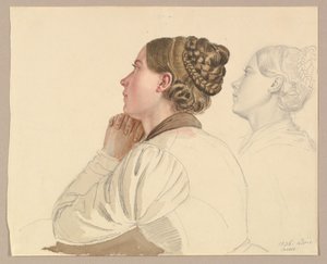 Studier af en bedende kvinde af Ludwig Emil Grimm